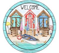 Xiddxu Round Metal Tin Sign Rustic Wall Decor Summer Beach Huts by The Shore Beach Vacation Round Graphic Farmhouse Rustic Wood Sign Plaque Poster Wall Decor Retro Vintage 12x12 Inch