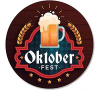 Xiddxu Round Metal Tin Sign Rustic Wall Decor Wood Wreath Making Sign Oktoberfest German Beer Festival Bratwurst Pretzels Cheese October Holiday Round Wood Wall Hanging Welcome Sign 12x12 Inch