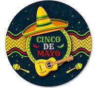 Xiddxu Round Metal Tin Sign Rustic Wall Decor Wreath Sign Cinco De Mayo Viva Mexico Mexican Independance Day Holiday Fiesta Sombrero Round Wall Hanging Decorative Wood Sign 12x12 Inch