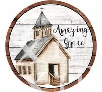Xiddxu Round Metal Wreath Sign Amazing Grace Old Country Church Funny Tin Sign Bar Coffee Home Kitchen Room Art Wall Plaque Decor Gift Outdoor Indoor Craft Embellishment Vintage Mural 6X6 Inch