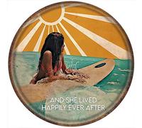 Xiddxu Round Tin Sign Surfing surf Girl and She Lived Happily Ever After Artwork Signs for Home Novelty Metal Tin Signs Retro Plate Desserts Shop Cafe Decor Farmhouse Sign 12x12 Inch
