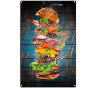 Xiddxu Rustic Retro Metal Tin Sign,Food Hamburger Kitchen Poster,Funny modern Art Plate Mural Cafe Store Club Bedroom Bathroom Novelty Retro Parlor Courtyard Wall Decor 8x12 Inch