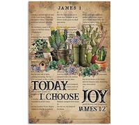 Xiddxu Rustic Retro Metal Tin Sign Today I Choose Joy Succulent Wall Art Metal Poster Vintage Aluminum Sign for Home Coffee Wall Decor Vintage Home/Bedroom/Office/Restaurant Wall Decor 5.5x8 Inch