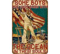 Xiddxu Sailor Poster Some boy are just Born with The Ocean in Their Souls Vintage Metal Tin Sign Aluminum Sign Home Coffee Wall Decor Funny Wall Art Sign 6x8inch