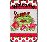 Xiddxu Summer Summer Time Ants Watermelon Welcome Tin Sign Wall Art Plaque Bar Poster Tin Sign Plaque Suitable for Man Cave Bar Cafes Office Home Kitchen Country Cottage Restaurant 8x12 Inch