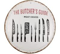 Xiddxu The Butcher's Guide Meat Knives Round Metal tin Sign Suitable for Home and Kitchen Grill Restaurant Bar Cafe Garage Wall Decor Retro Vintage Diameter 12x12 inch