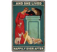 Xiddxu Tin Sign Love Cat Poster, Love Wine Poster, She Will Live Happily Ever Since, Retro Poster, Gift 12x16 inch