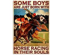 Xiddxu Vintage Metal Tin Sign Boy Horse Racing Poster,Some Boys are Born to Like Horse Racing Tavern Poster Wall Poster Plaque for Home Kitchen Bar Pub Club Coffee Shop Decor 8x12 Inch