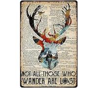 Xiddxu Vintage Metal Tin Sign Deer Camping Not All Those Who Wander are Lost Metal Tin Sign Hanging Retro Plaque Kitchen Poster BarTavernPubClub Man Cave Wall Decor 5.5x8 Inch