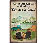 Xiddxu Vintage Metal Tin Sign Funny Camping Sign I Want to Hold Your Hand at 80 and Say Baby Let's Go Camping BarTavernPubClub Man Cave Wall Decor 5.5x8 Inch