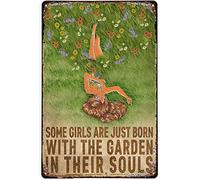 Xiddxu Vintage Metal Tin Sign Metal Plate Tin Sign Gardening Girl with Flower Dress Metal Tin Sign Hanging Retro Plaque Kitchen Poster BarTavernPubClub Man Cave Wall Decor 5.5x8 Inch