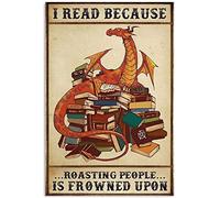 Xiddxu Vintage Metal Tin Sign Vintage Metal Plaque Dragon Books I Read Metal Wall Plaque Decor Lovers Gift Outdoor Indoor Wall Panel BarTavernPubClub Man Cave Wall Decor 8x12 Inch