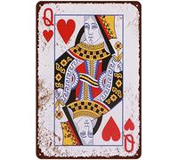 Xiddxu Vintage Poker Tin Sign, The Queen of Heart Metal Tin Sign, Game Room Home Decorative Signs 8x12 inches