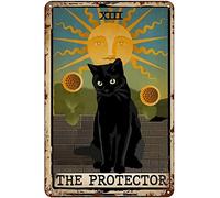 Xiddxu Vintage Tin Sign Metal Plaque Black Cat-The Protector Tarot Cat Metal Sign Retro Wall Decor for Home Hotel Cafes Sign Gift 6x8 Inch