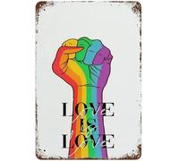 Xiddxu Vintage Tin Sign Metal Plaque Love is Love Novelty Gay Pride LGBT Metal Sign Retro Wall Decor for Home Hotel Cafes Sign Gift 8x12 Inch