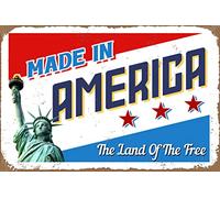 Xiddxu Vintage Tin Sign Metal Plaque Made in America The Land of The Free Metal Sign Retro Wall Decor for Home Hotel Cafes Sign Gift 8x12 Inch