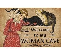 Xiddxu Vintage Wall Metal Poster Welcome to My Woman Cave Sign Vintage Metal Poster Wall Poster Plaque for Home Kitchen Bar Pub Club Coffee Shop Decor Wall Art Sign Wall Decor 8x12 Inch