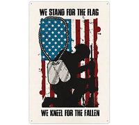Xiddxu We Stand for The Flag We Kneel for The Fallen Memorial Day Veterans Day Vintage Metal Tin Sign Vintage Tin Sign Rustic Home Decor Living Room, Kitchen, Farm Decor 8x12 inch