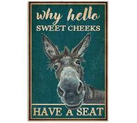 Xiddxu Why Hello Sweet Cheeks Have A Seat Donkey Metal Tin Sign Vintage Wall Tin Sign Plaque Poster for Man Cave Garage Club Cafe Pub Restaurant 12x16 Inches