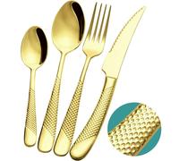 Xideman® 24-Piece Modern Champagne Gold Hammered Cutlery Set with Ultra Sharp 2-in-1 Serrated Knive, 18/10 Stainless Steel Silverware Set, Flatware Set for 6 People, Knives Forks Spoons Set
