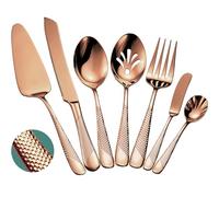 Xideman® 7-Piece Hammered 18/10 Stainless Steel Cutlery Serving Utensil Set - Hostess Flatware with Cake Knife & Cake Server (Copper)