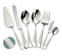 Xideman® 7-Piece Hammered 18/10 Stainless Steel Cutlery Serving Utensil Set - Hostess Flatware with Cake Knife & Cake Server (Silver)