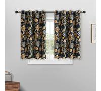 XiDi 45 Inches Long Short Blackout Curtains 2 Panels for Cafe Kitchen Grommet Room Darkening Boho Farmhouse Luxury Floral Patterned Waverly Colorful Paisley Drapes for Living Room Bedroom Navy Blue