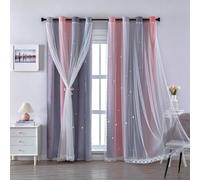 XiDi 90 Inches Curtains for Girls Bedroom 2 Panels Set, Grey and Pink Blackout Rainbow Grommet Curtains for Kids Room Decor, Unicorn Wall Decals Drapes for Little Girl Nursery Room 34 Inches Wide