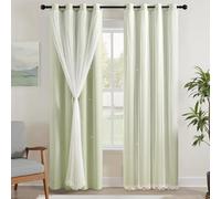 XiDi 90" Long Room Darkening Curtains Thermal Insulated Drapes Grommet Top Light Blocking Blackout Curtain for Living Room Bedroom Star Cut Out Wall Home Decor Window Treatment 2 Panels Sage Green