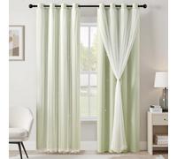 XiDi 90" Long Room Darkening Curtains Thermal Insulated Drapes Grommet Top Light Blocking Blackout Curtain for Living Room Bedroom Star Cut Out Wall Home Decor Window Treatment 2 Panels Sage Green