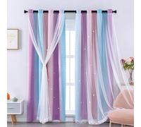 XiDi Blackout Curtains 90 Inches Long for Girls Bedroom, Room Darkening Eyelet Window Ombre Curtains 2 Panel Sets, Kids Unicorn Princess Theme Decor Colorful Rainbow Design