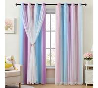 XiDi Blackout Curtains for Bedroom, Room Darkening Eyelet Window Curtains 2 Panel Sets, Living Room Window Treatment Blackout-Pin/Blu/Pur-52/84/2 UK