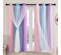 XiDi Curtains for Bedroom 2 Panel Set, Thermal Insulated Window Ombre Panels, Rainbow Pink Drapes for Kids Room Unicorn Wall Decals, Girls Black Out Curtains 45 Inch Long