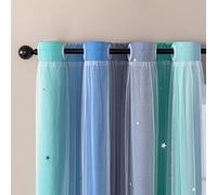 XiDi Curtains for Bedroom Decor, Rainbow BluGrenGrey-52-45