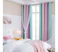 XiDi Curtains for Bedroom Decor, Rainbow Pink Purple Green 34/54/1