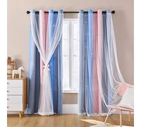 XiDi Curtains for Bedroom Decor, Rainbow PinkGreyBlue-34-54
