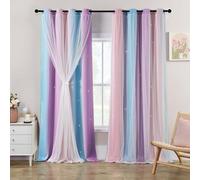 XiDi Curtains for Girls Bedroom Decor 108 Inches Long Colorful Rainbow Blackout Curtains for Kids Princess Nursery Room Unicorn Wall Decor Ombre Grommet Drapes Pink Purple W34 X L108 2 Panels