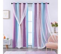 XiDi Curtains for Girls Bedroom Decor 2 Panels Set Kids Rainbow Blackout Curtains for Nursery Room Darkening Princess Unicorn Wall Decals Little Girl Room Pink Purple 34Wx79L