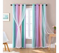 XiDi Curtains for Girls Bedroom Decor, Rainbow Curtains for Kids Room Decor, Purple Blackout Curtains for Little Girl Room, Unicorn Wall Decals Pink Curtains Green, 63 Inches Long 34 Wide 1 Panel