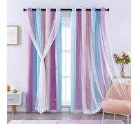 XiDi Girls Curtains for Bedroom Kids Room 2 Panels Colorful Rainbow Unicorn Wall Decor Pink Curtains Cute Mermaid Princess Room Grommet Drapes 79 Inches Long Pink BluePurple/52/79/2