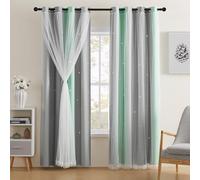 XiDi Green Grey Girls Curtains for Bedroom 63 Inches Long 2 Panels Rainbow Blackout Curtains for Little Girl Kids Room Decor Living Room, Princess Unicorn Wall Decals Drapes 52x63