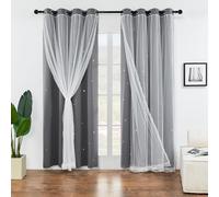 XiDi Grey Curtains for Bedroom 63 Inches Long 2 Panels Hollow Star Curtains Thermal Insulated Modern Luxury Unicorn Decor for Little Girl Kids Room Living Room Gray Blackout Curtains 34W x 63L