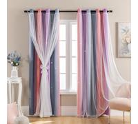 XiDi Grey Pink Purple Curtains for Girls Bedroom Decor Kids Blackout Curtains for Nursery Room Darkening Rainbow Princess Unicorn Wall Decals Little Girl 52x45 Inches Long 2 Panels Set
