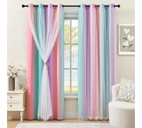 XiDi Kids Blackout Curtains Rainbow Ombre Pink Purple Green 72 Inch Drop Girls Bedroom Soft Grommet Drapes