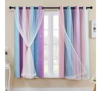XiDi Kids Curtains for Bedroom 2 Panel Set, Thermal Insulated Window Ombre Panels, Rainbow Pink Drapes for Kids Room Unicorn Wall Decals Black Out Curtains 45 Inch Long
