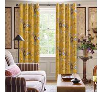 XiDi Mustard Yellow Floarl Blackout Curtains for Bedroom 90 Inch Drop Plant Printed Boho Modern Farmhouse Vintage Eyelet Thermal Insulated Curtain Window Drapes Decor 2 Panel Set