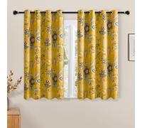 XiDi Mustard Yellow Floral Blackout Curtains Thermal Insulated Noise Reducing Botanical Flower Leaf Printed Curtains Modern Farmhouse Grommet Window Treatment 63 Inch Length 2 Panels Bedroom 52x63