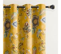 XiDi Mustard Yellow Patterned Blackout Curtains 84 Inches Long Vintage Floral Curtains for Bedroom Living Room 2 Panels Thermal Insulated Grommet Top Luxury Mid Century Colorful Drapes 52x84