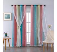 XiDi Pink Blue Yellow 54 Inches Curtains for Girls Bedroom 2 Panels Set, Blackout Rainbow Curtains for Kids Room Decor, Unicorn Wall Decals Drapes for Little Girl Nursery Room 52 Inches Wide
