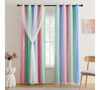 XiDi Pink Green Curtains for Girls Bedroom Decor Kids Blackout Curtains for Nursery Room Darkening Rainbow Princess Unicorn Wall Decals Little Girl Pink Green Blue 34x72 Inches Long 2 Panels Set